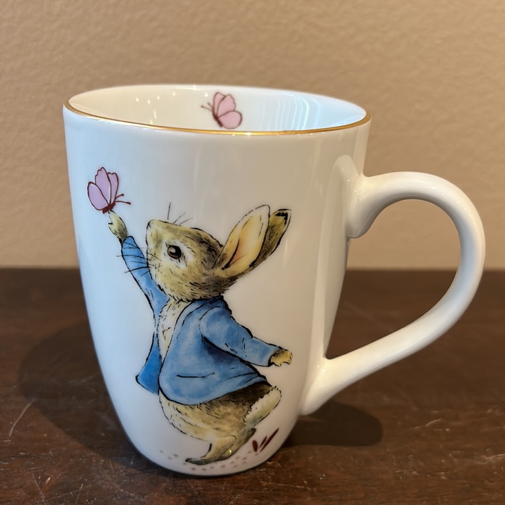 Beatrix Potter Peter Rabbit Bunny Easter Set of 2 Collectible Mugs Gold Rim - Picture 4 of 5